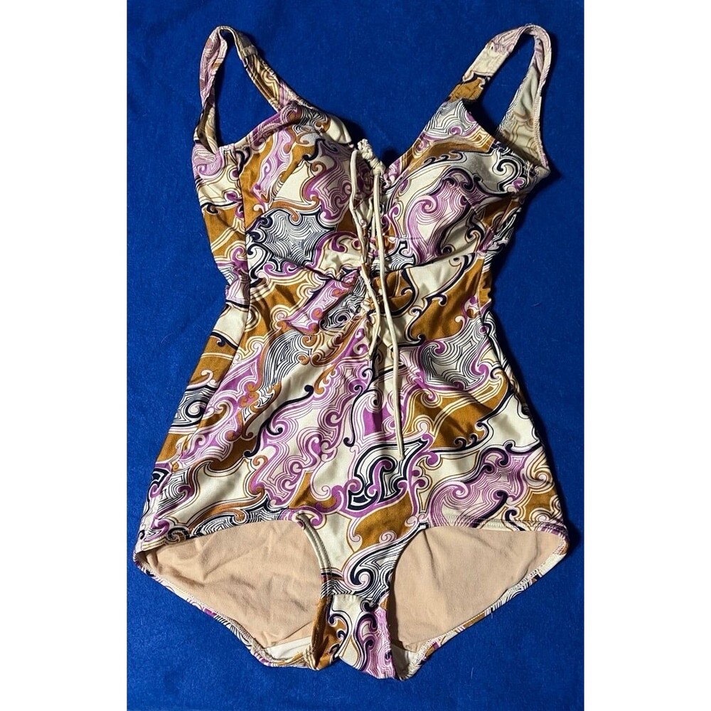 Vintage 70s Psychedelic Paisley One Piece Bathing Suit Size 36/14